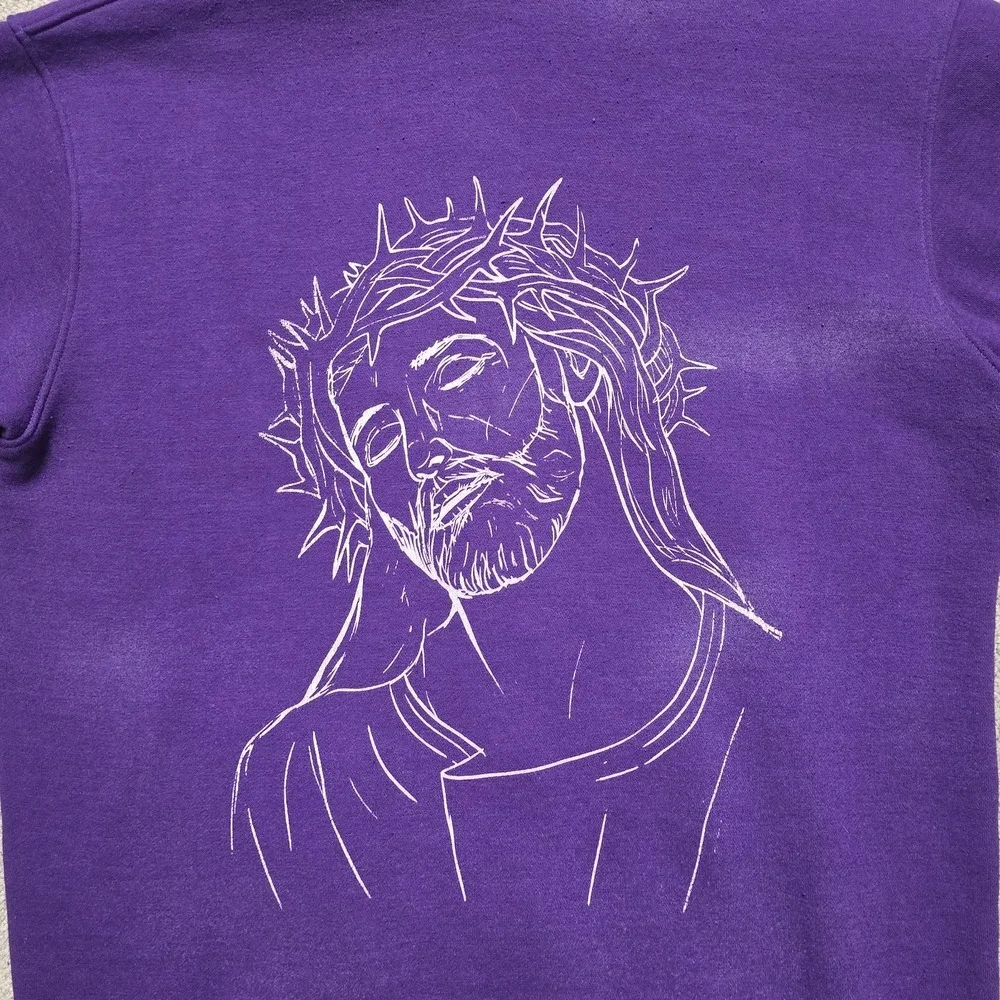 VTG Grunge Eternal Ambitions Jesus Hoodie Full Zip Purple Men L Affliction Style